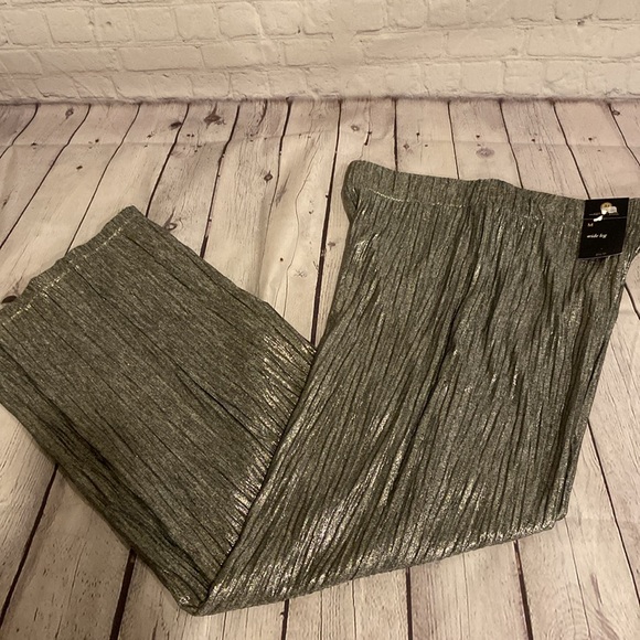 JM Collection Wide Leg Metallic Textured Pull On Pants. Black Silver Party. Sz M - Picture 4 of 8